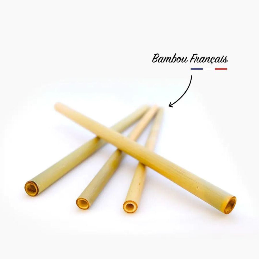 Lot de 4 pailles en bambou made in France - production locale Le petit carré français