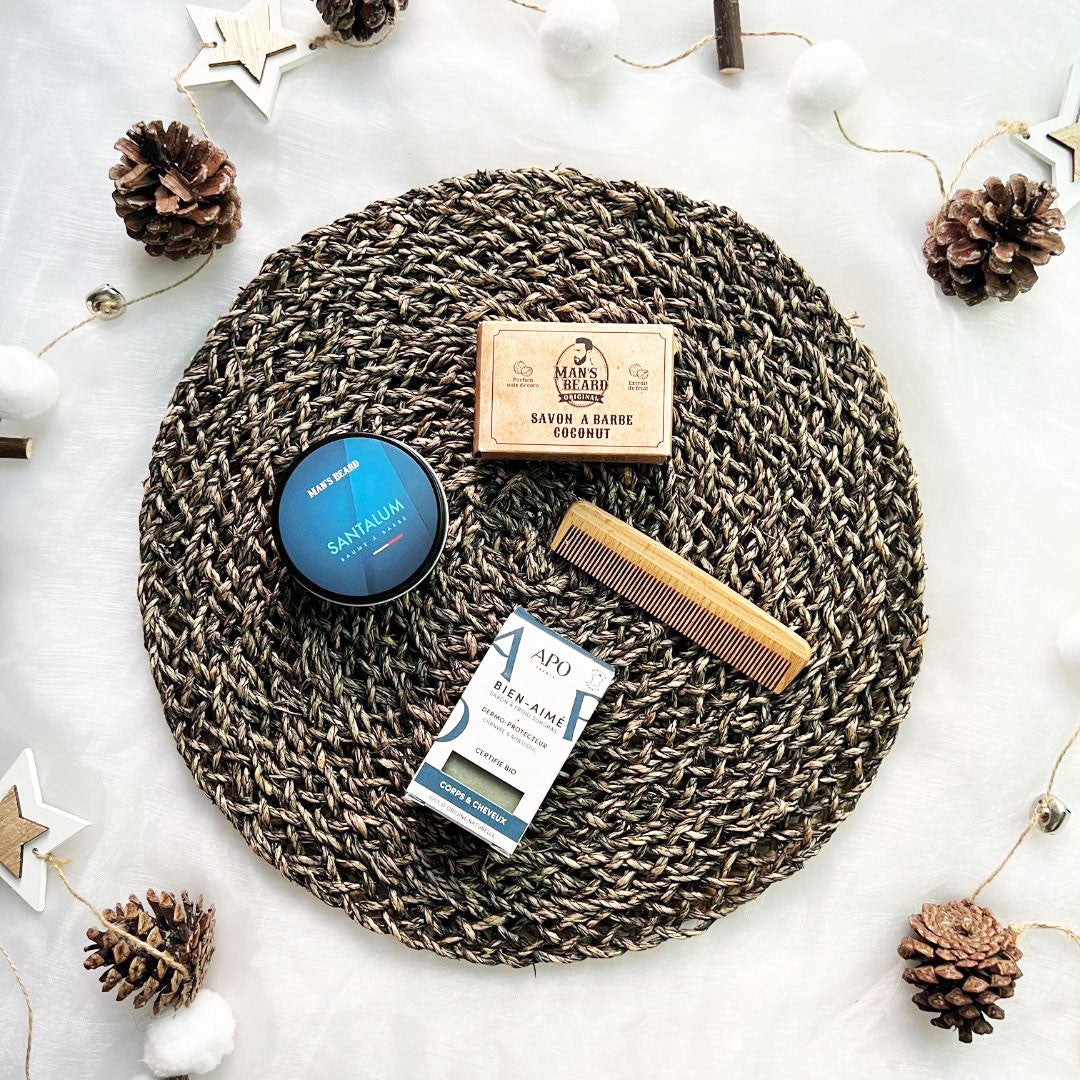 Coffret pour homme "Une barbe au top" option peigne - zéro déchet et Made in france - box cadeaux ETHIQ