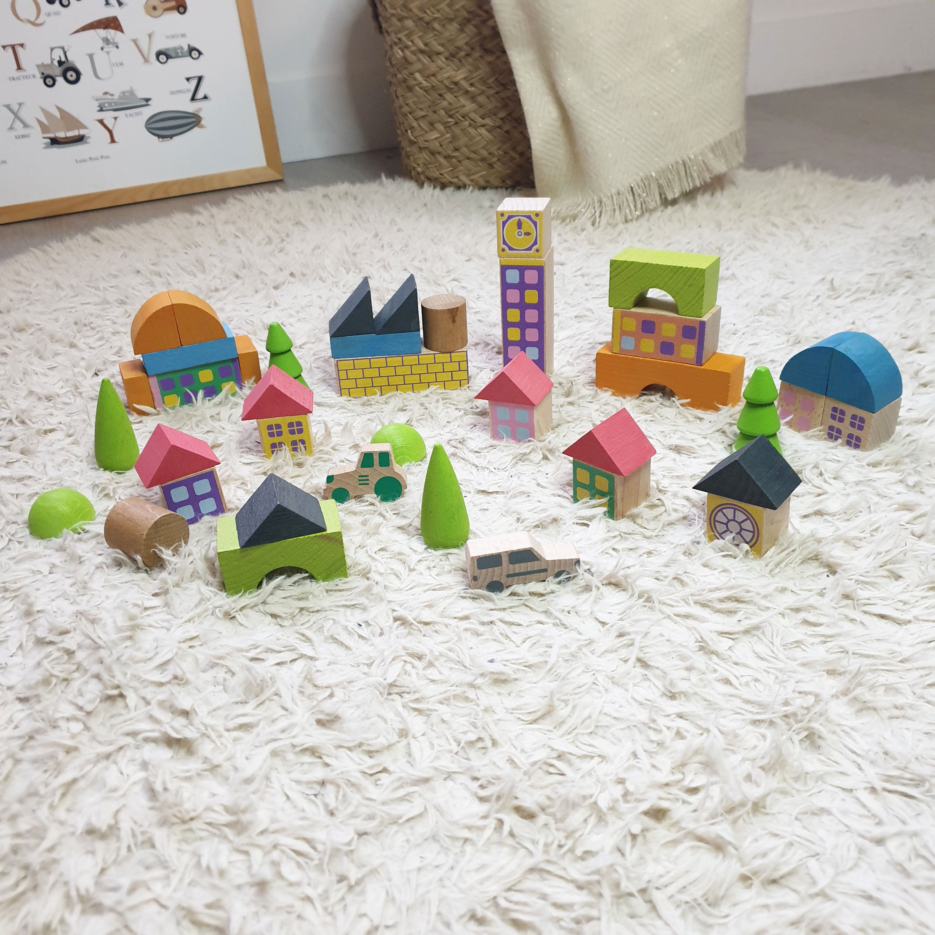 Jeu pour enfant 2 ans Minivillage - 40 pièces - Jouet en bois dès 2 ans - Jeujura