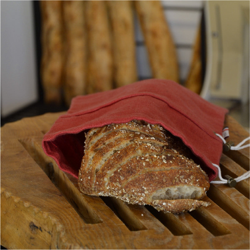 Sac à pain le pochon 100% en lin et made in France Les extra ordinaires rouge 1
