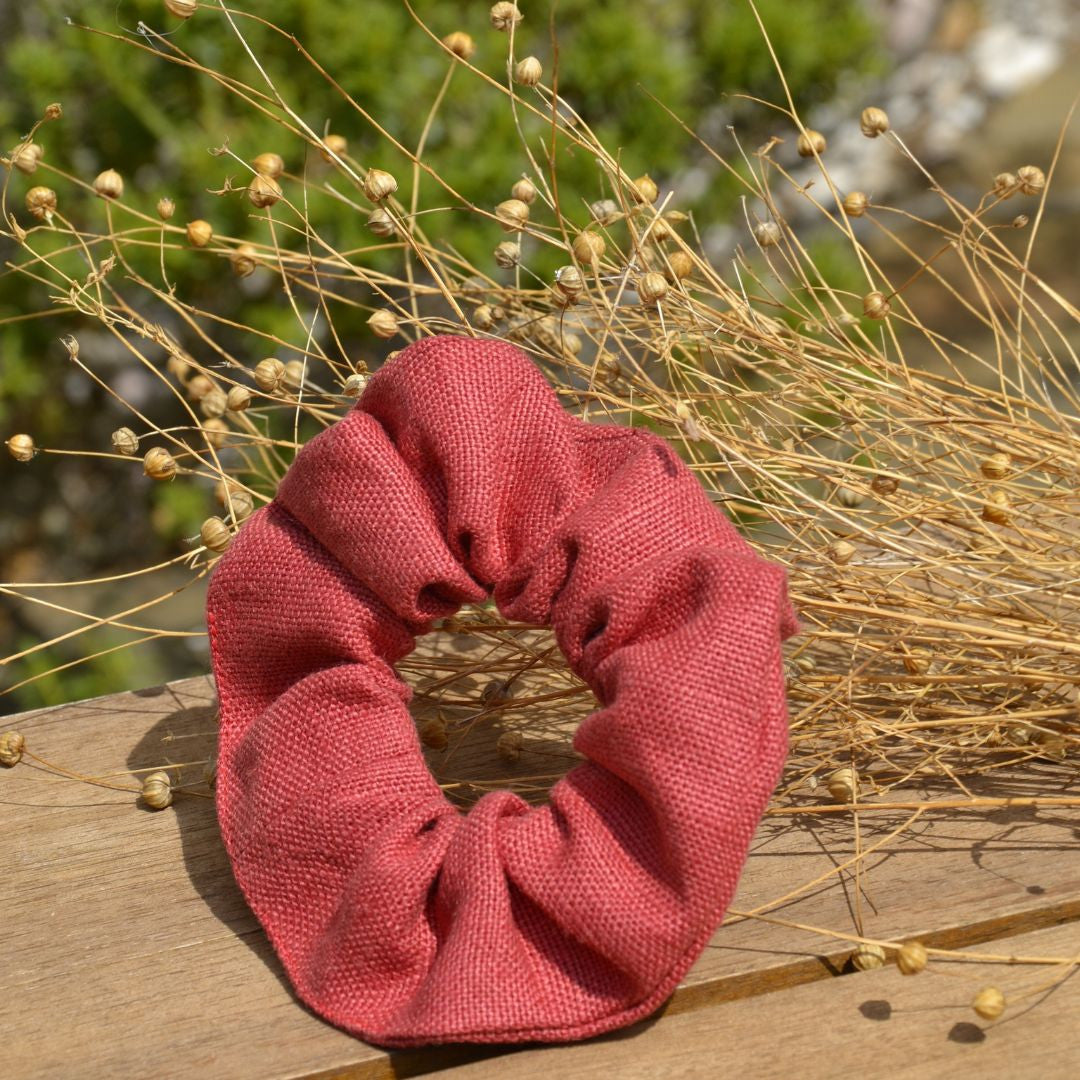 Chouchou pour les cheveux en lin 100% made in France Les extra-ordinaires rouge 3