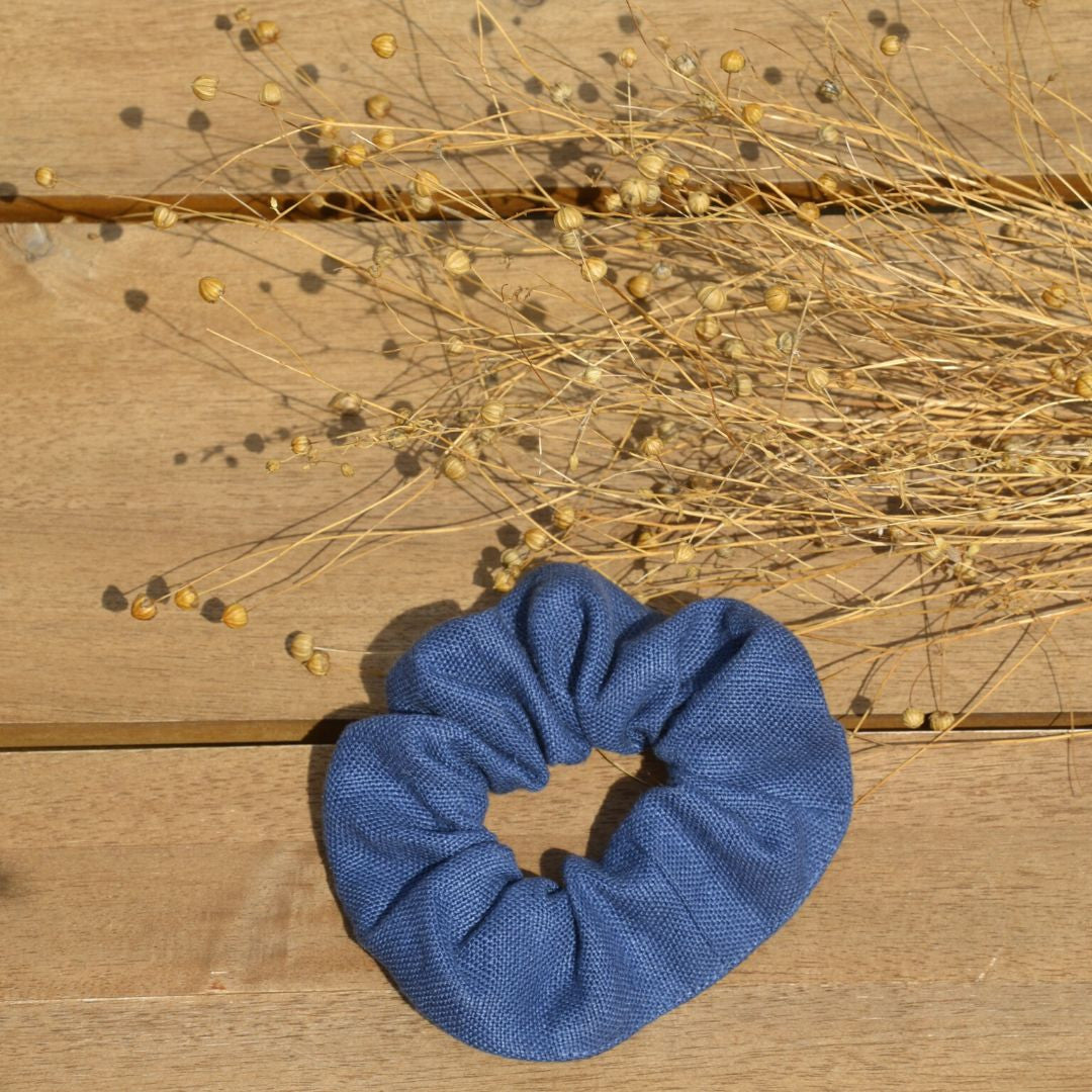 Chouchou pour les cheveux en lin 100% made in France Les extra-ordinaires bleu 3