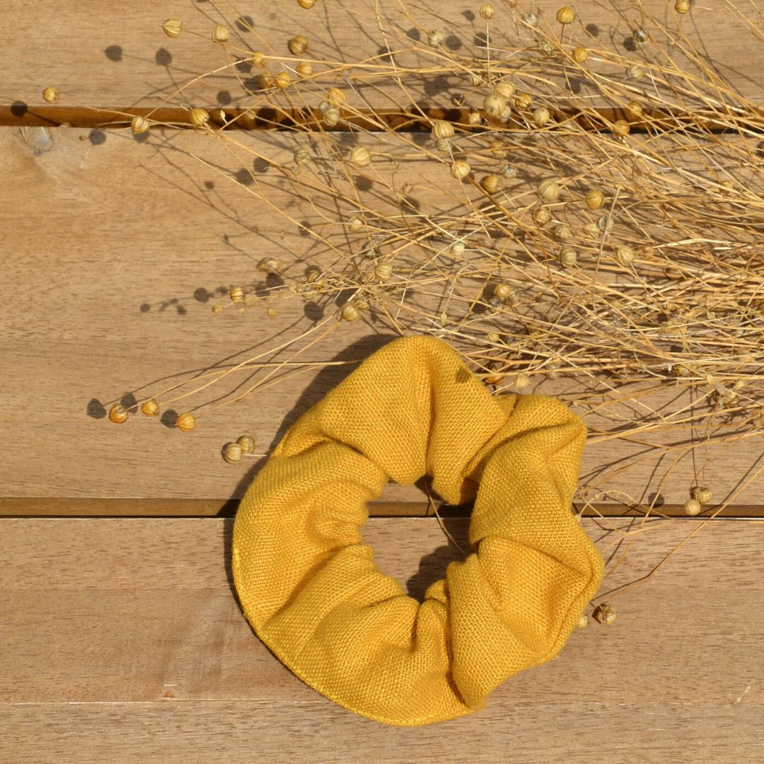 Chouchou pour les cheveux en lin 100% made in France Les extra-ordinaires jaune 3
