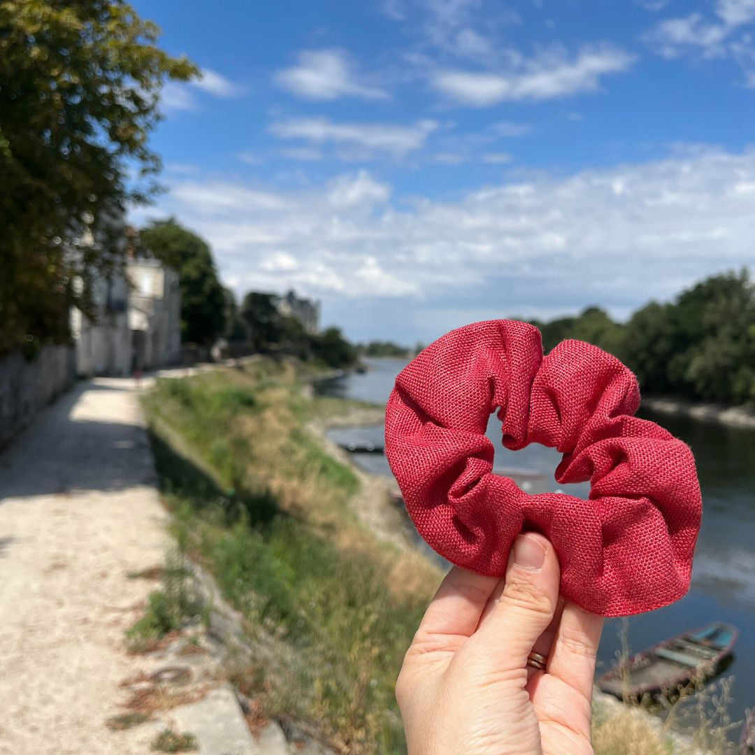 Chouchou pour les cheveux en lin 100% made in France Les extra-ordinaires rouge 1