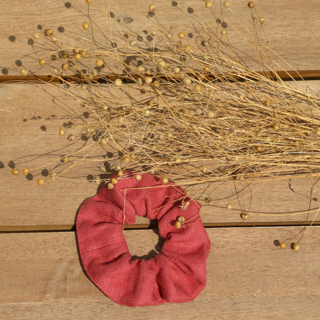 Chouchou pour les cheveux en lin 100% made in France Les extra-ordinaires rouge 2