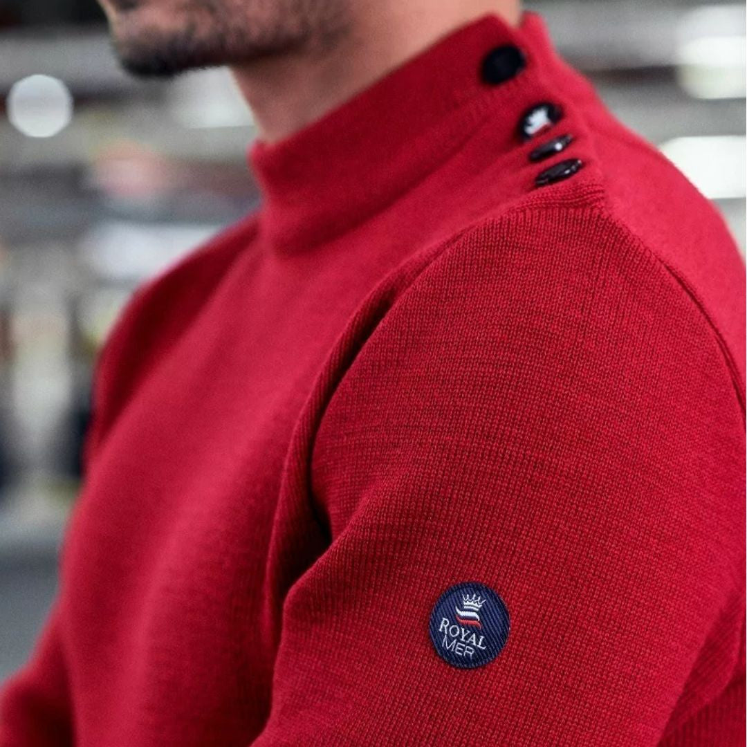 Pull Marin Uni 100% Laine Vierge ADRIAN - Rouge