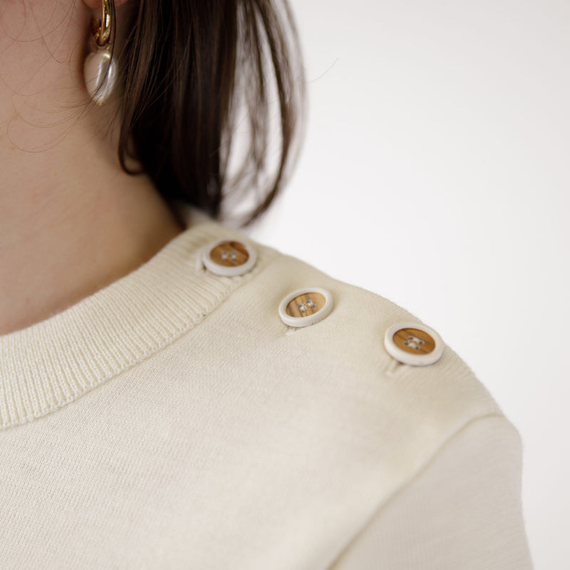 Pull marin femme rayé écru et bleu marine - col rond - Royal Mer - Made In France