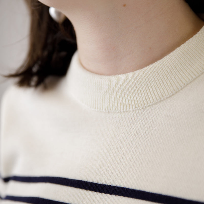 Pull marin femme rayé écru et bleu marine - col rond - Royal Mer - Made In France