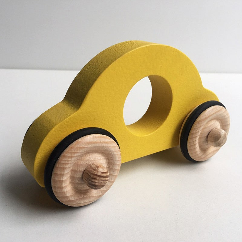 Jouet en bois petite voiture jaune