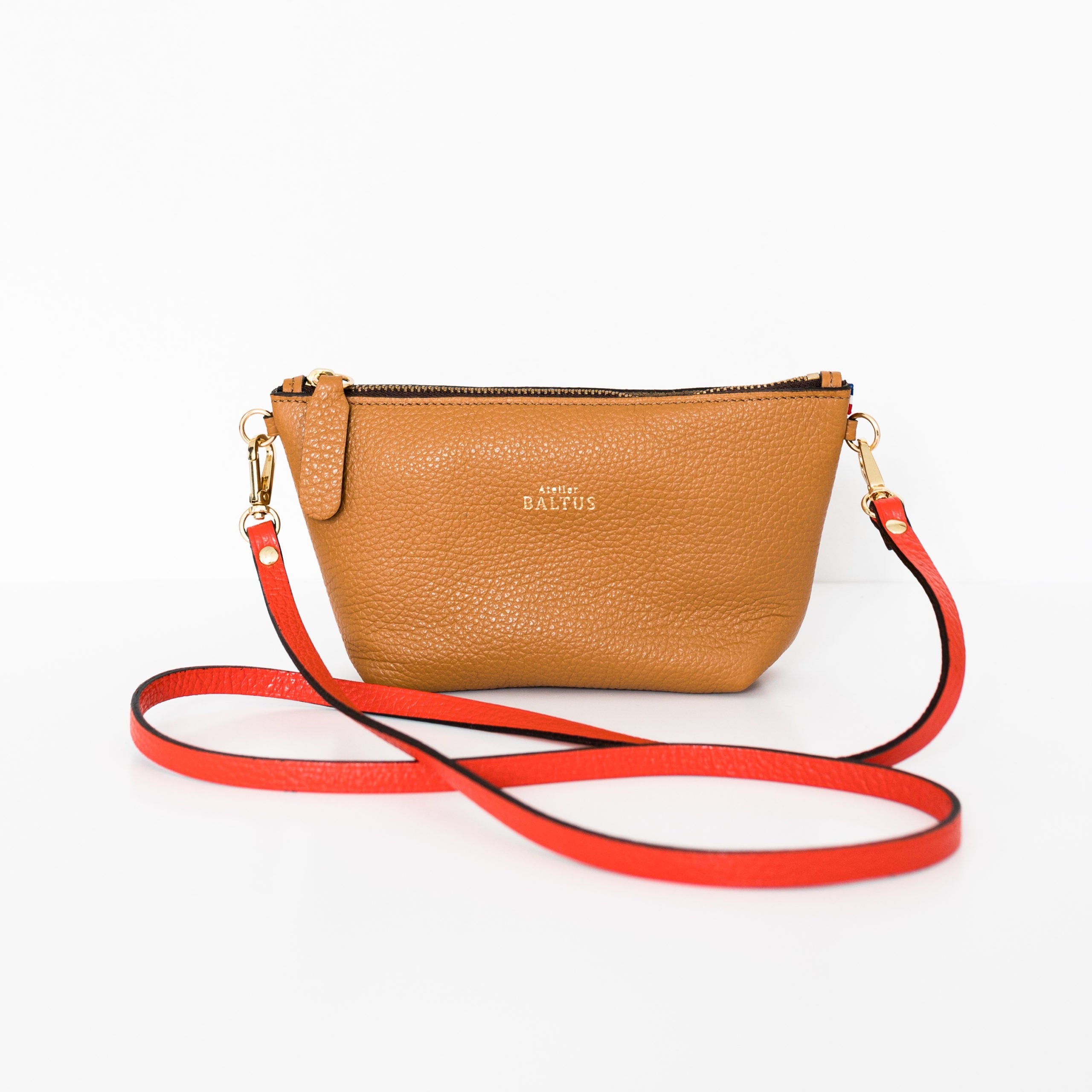 Pochette femme cuir camel made in france