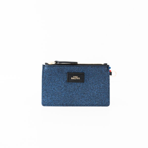 Pochette en cuir paillette bleu