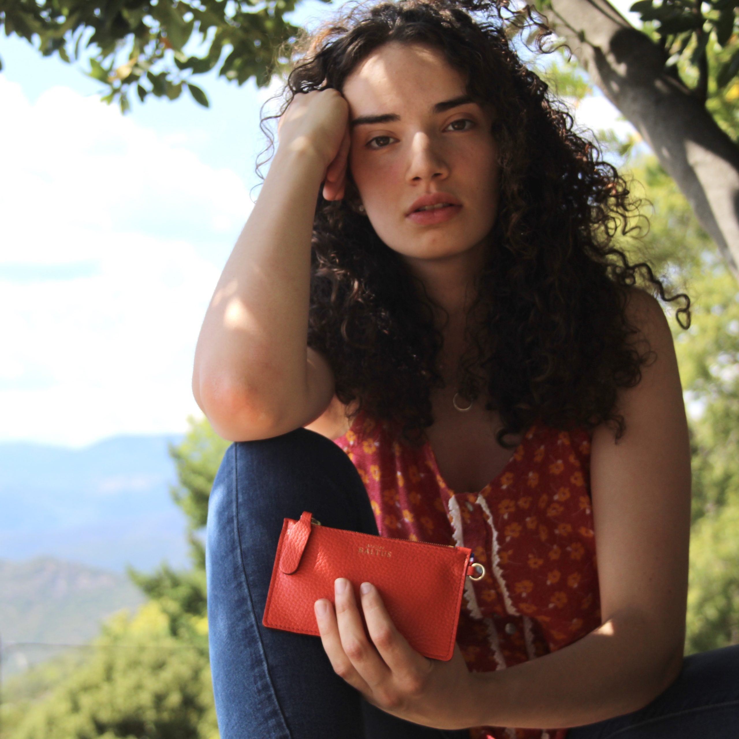 Pochette en cuir corail