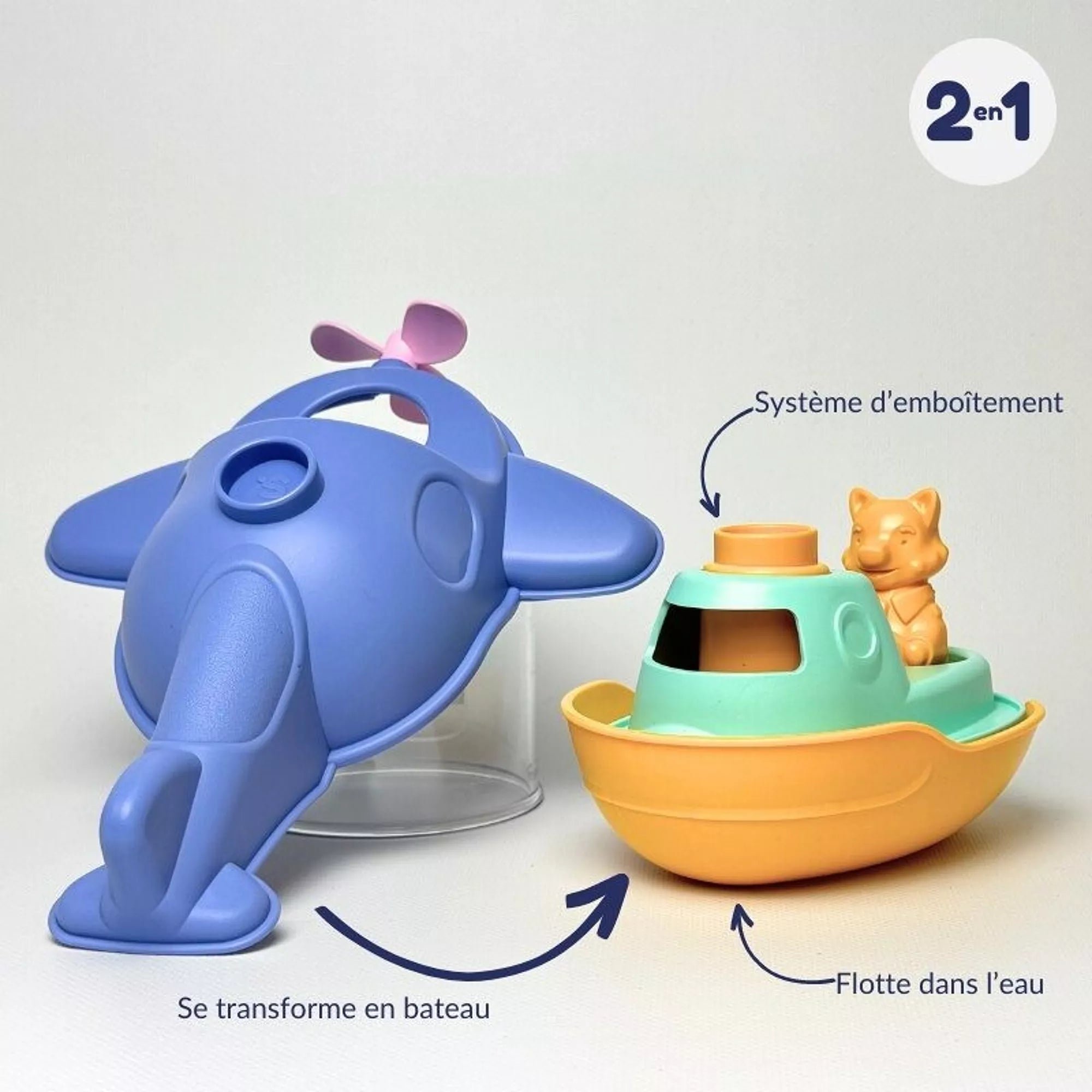 Jouet de Bain, Hydravion Bateau 2-en-1 et Figurine, Cadeau Noël Enfant 1 An