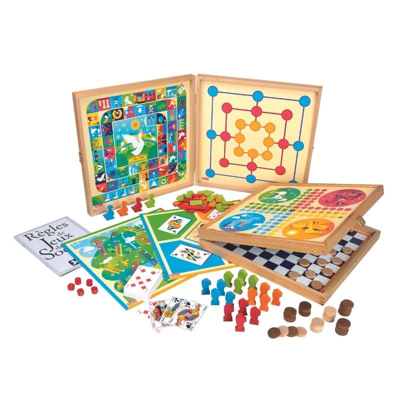 Coffret de Jeux Classiques - 80 règles - Pions en bois