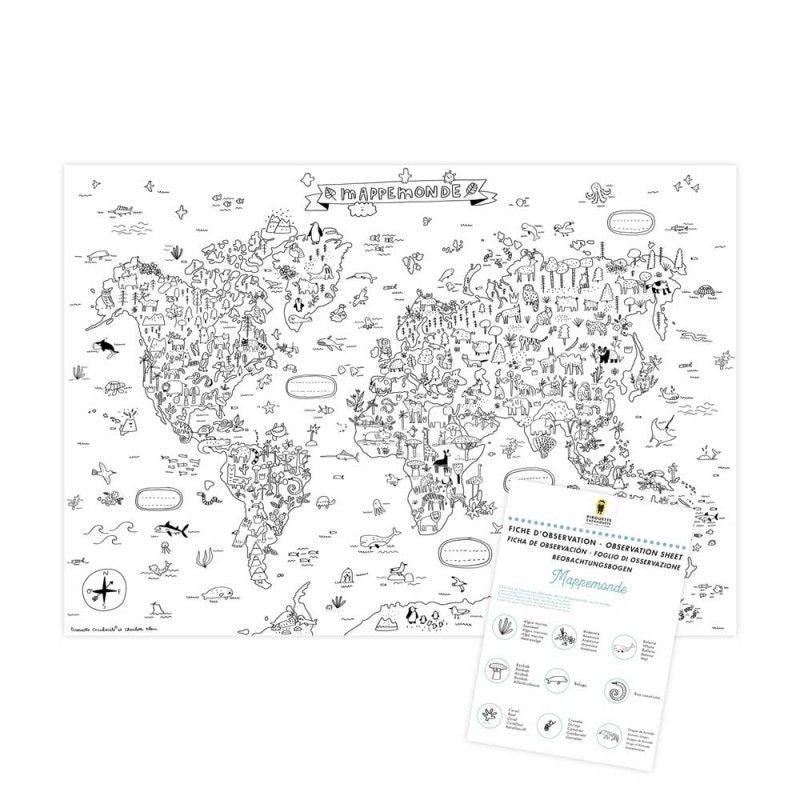 Poster mappemonde à colorier