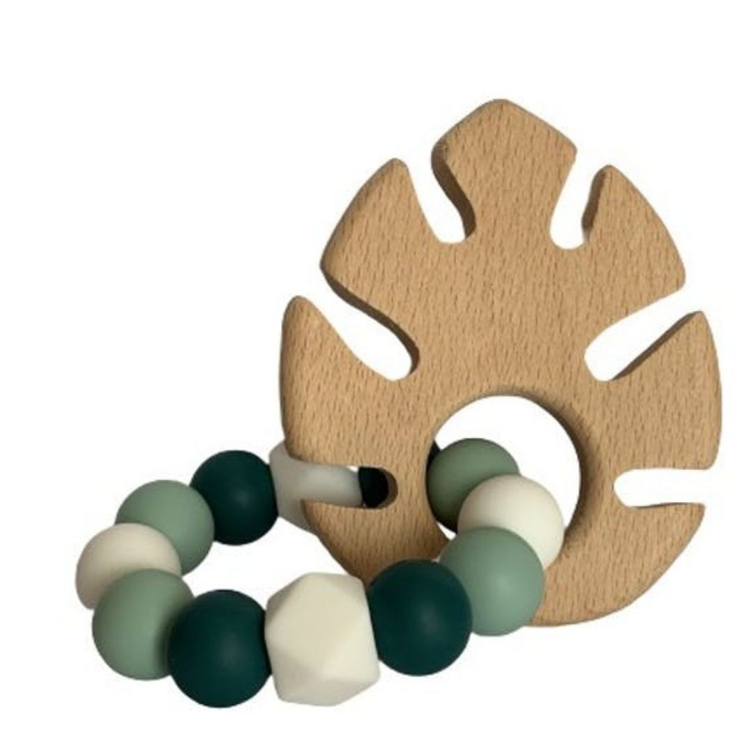 Hochet en bois feuille - Jeu d’éveil pour bébé - Mawen Materne