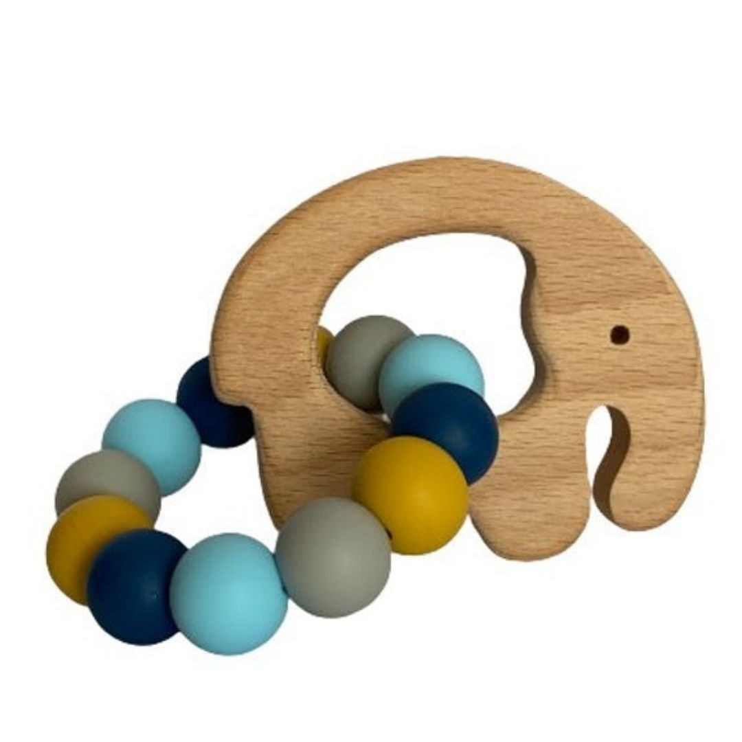 Hochet en bois Ours bleu - Jeu d’éveil pour bébé - Mawen Materne