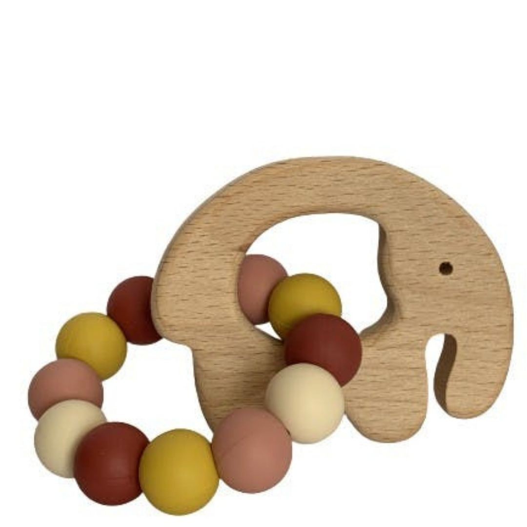 Hochet en bois Ours rose - Jeu d’éveil pour bébé - Mawen Materne