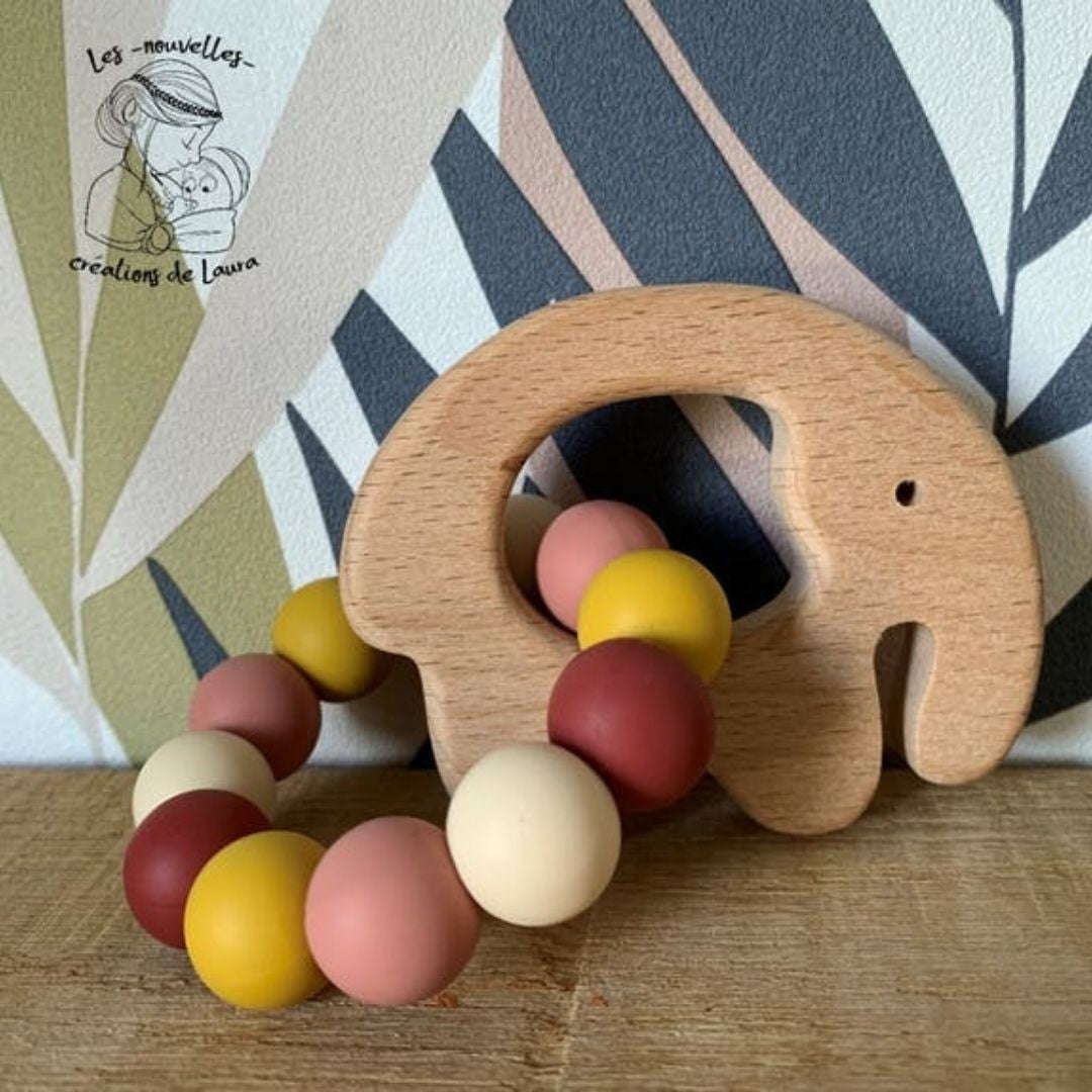 Hochet bébé Ours rose - Jeu d’éveil pour bébé - Mawen Materne