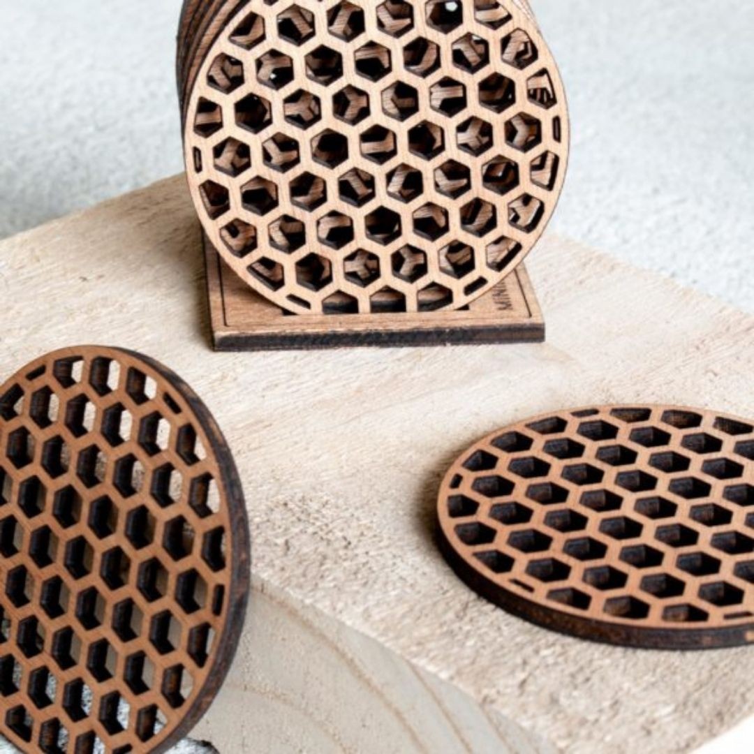 Dessous de verre Hex - Minimum design - bois biocourcé Made in france