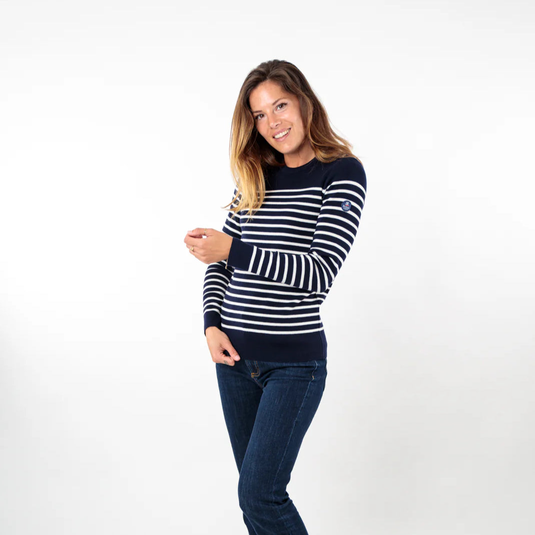 Pull marin rayé KLASEL F1 Bleu marine/ Ecru