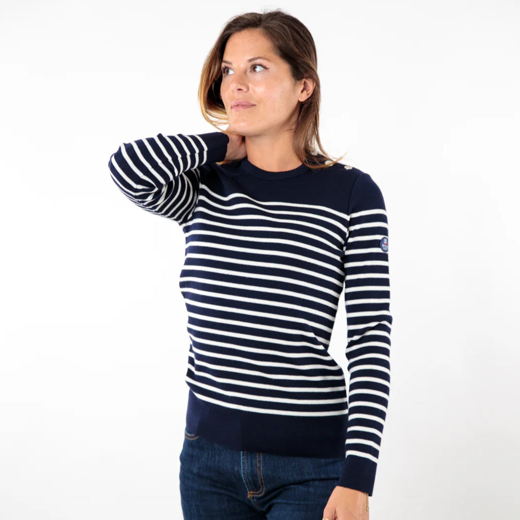 Pull marin rayé KLASEL F1 Bleu marine/ Ecru