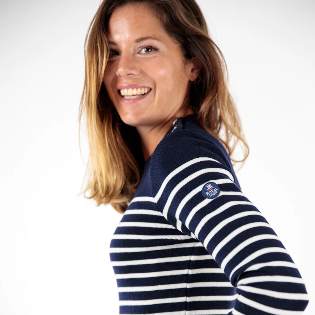 Pull marin rayé KLASEL F1 Bleu marine/ Ecru