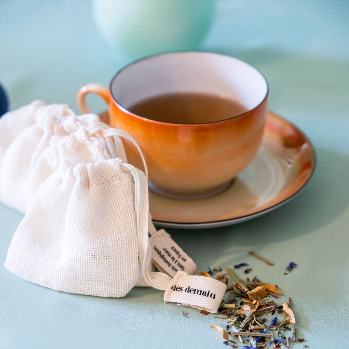 Le lot de 2 sachets de thé réutilisables en coton biologique