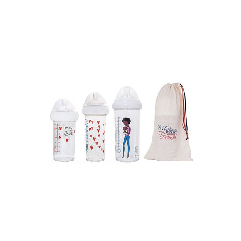 Coffret naissance de 3 biberons - maman afro - le biberon français - made in France