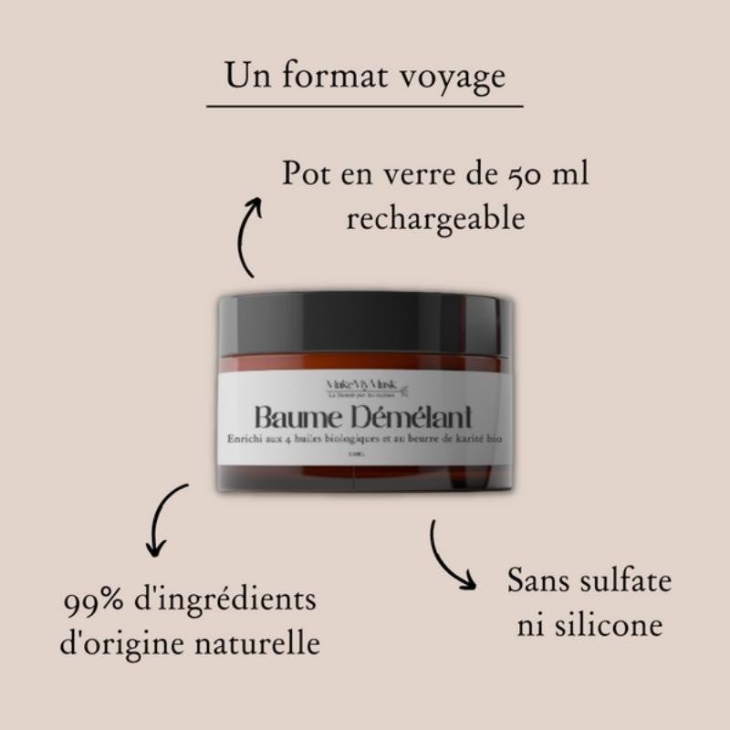 Composition du Baume Démêlant format voyage, fabriqué en France, 99% d&