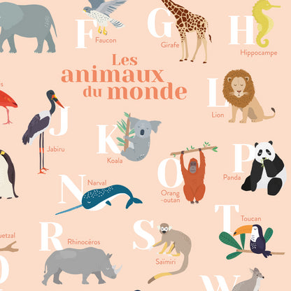 Détail Abécédaire animaux du monde corail zoom Papeterie made in France Papier curieux