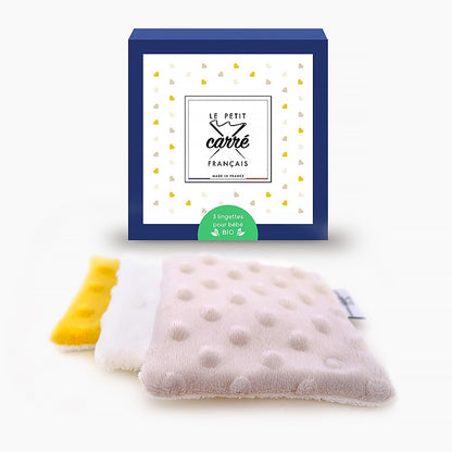 Lingettes bio lavables plus de 300 fois made in France Le Petit carré français jaune-rose 2