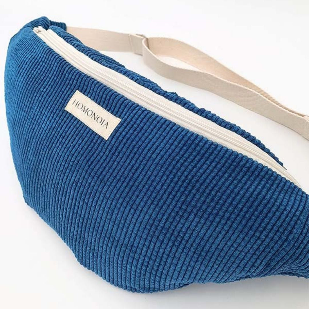 Banane en velours côtelé - Bleu Saphir - sac français