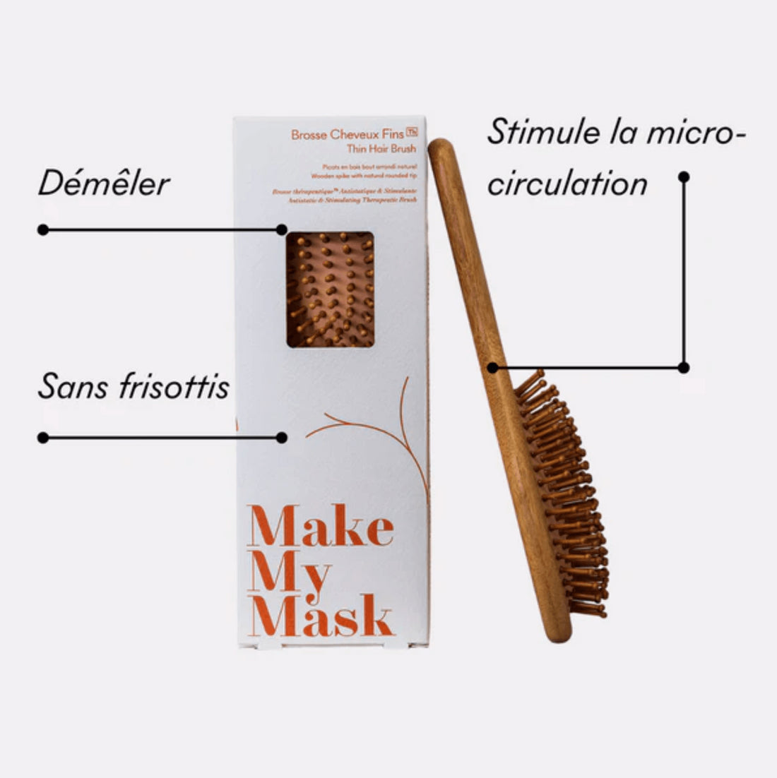 Brosse en bois cheveux fins à Picos en Bois, 100% naturel et vegan.