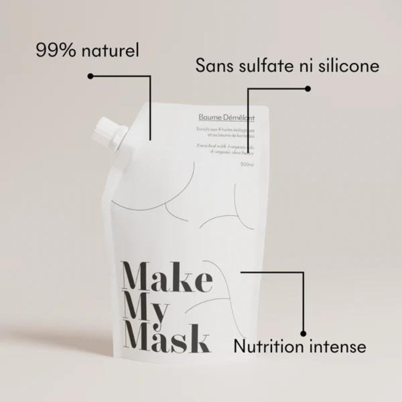 Eco-Recharge Baume Démêlant Naturel - 500 ml - MakeMyMask - Made In France