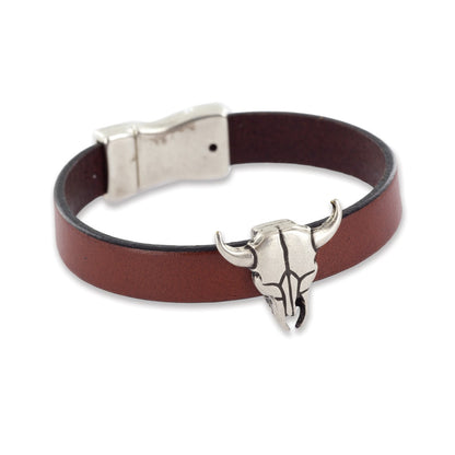 Bracelet en cuir homme motif taureau