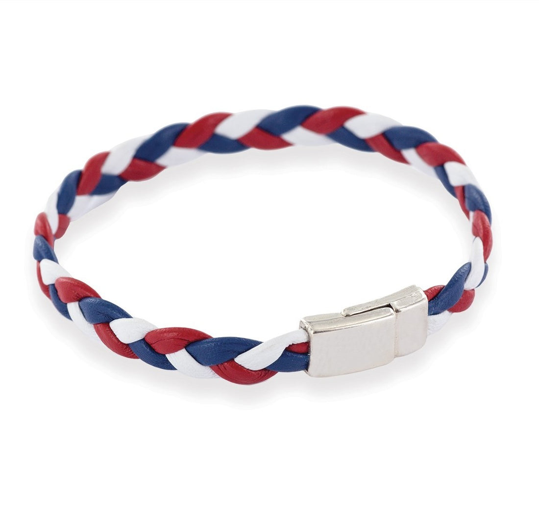 Bracelet tressé tricolore en cuir made in france