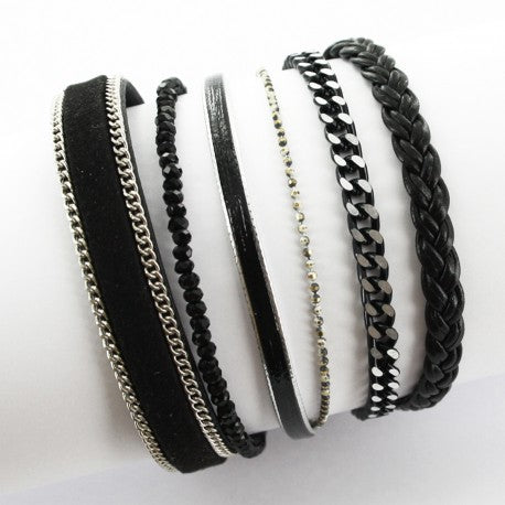 Bracelet Manchette noir et argent