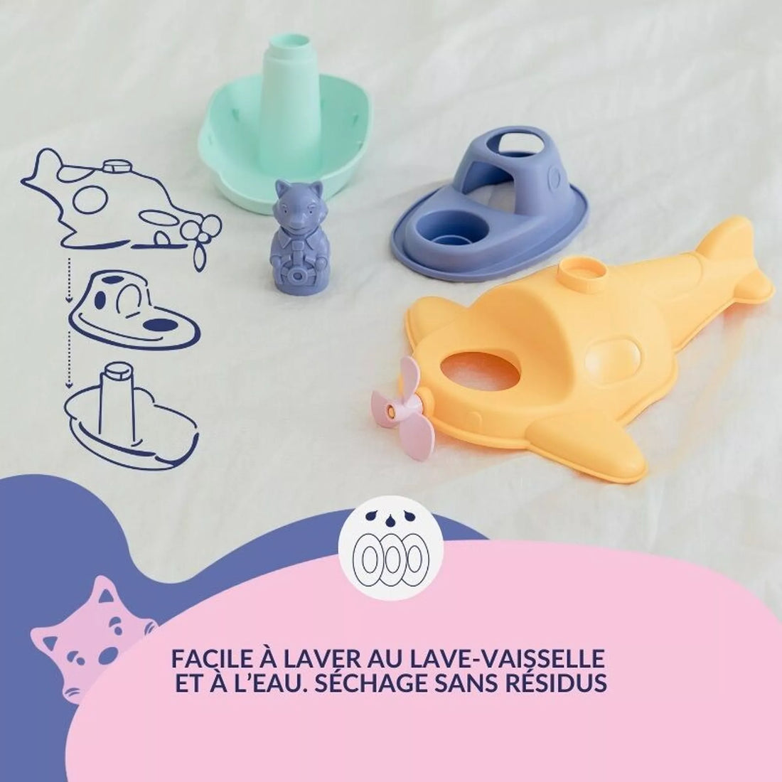 Jouet de Bain, Hydravion Bateau 2-en-1 et Figurine, Cadeau Noël Enfant 1 An