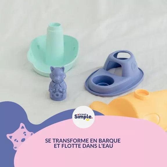 Jouet de Bain, Bateau 2 en 1 et Figurine, Plastique Recyclé, Cadeau Noël, Enfants 1 An