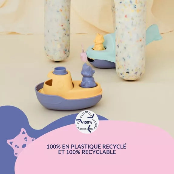 Jouet de Bain, Bateau 2 en 1 et Figurine, Plastique Recyclé, Cadeau Noël, Enfants 1 An