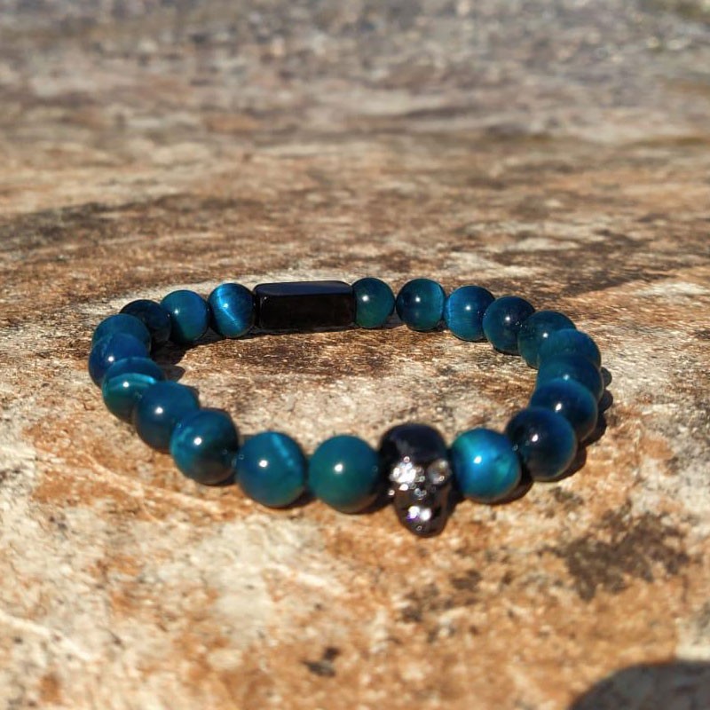 Bracelet homme en œil de tigre fleuve