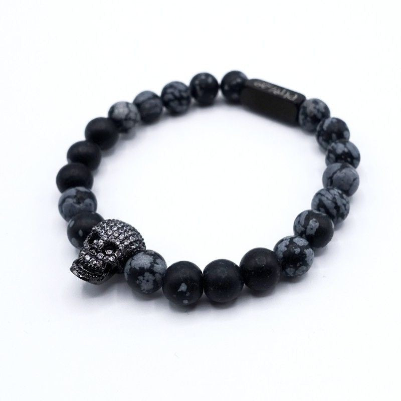 Bracelet Lucky homme obsidienne snowflake et skullhead strass