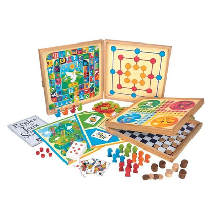 Coffret de Jeux Classiques - 80 règles - Pions en bois