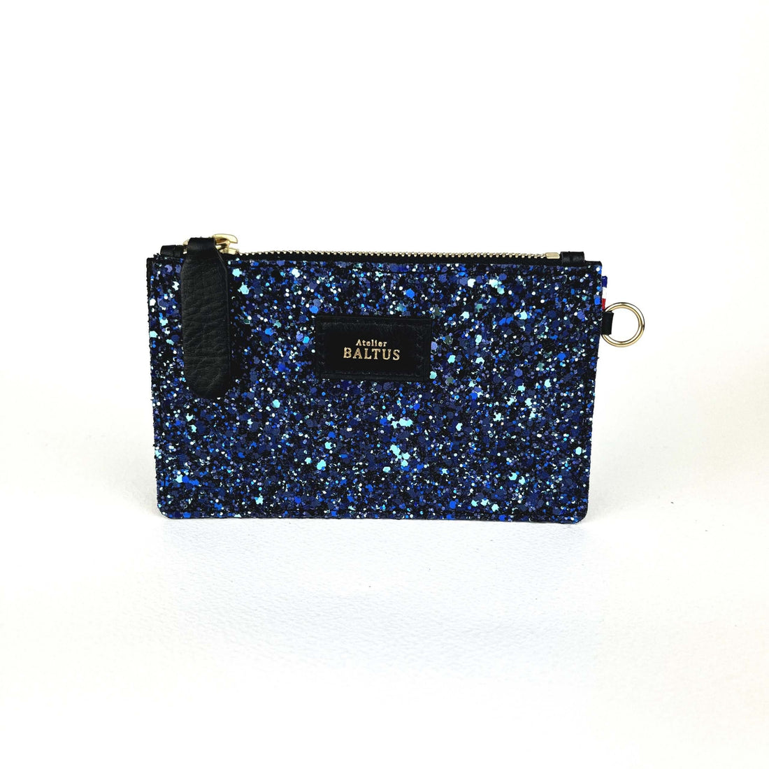 Pochette en cuir paillette bleu