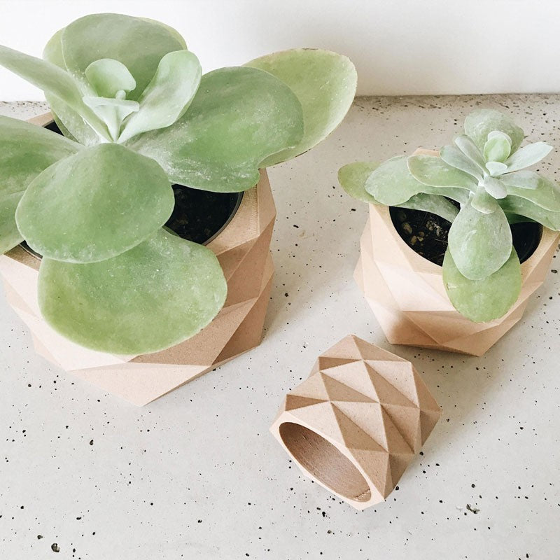 Jardinière en bois naturel pour plante grasse Diamant en bois recylé et bioplastique - Minimum design - Made in France