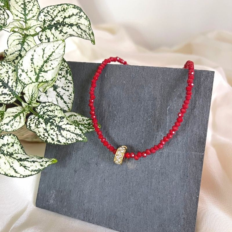 Collier Cristal faceté rouge