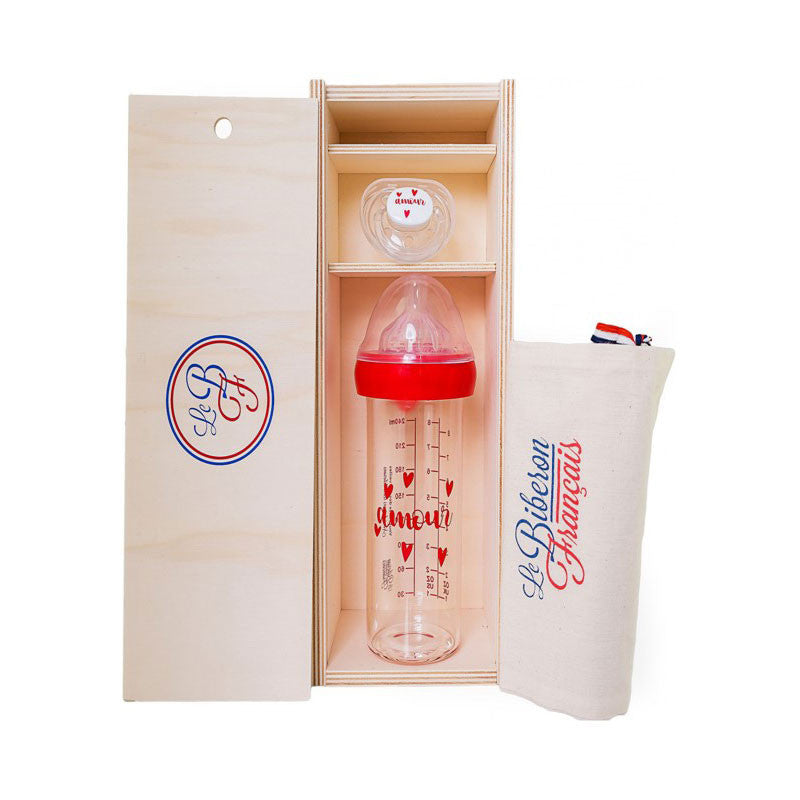 coffret naissance 1 biberons et 1 tétine - le biberon français - made in France - amour
