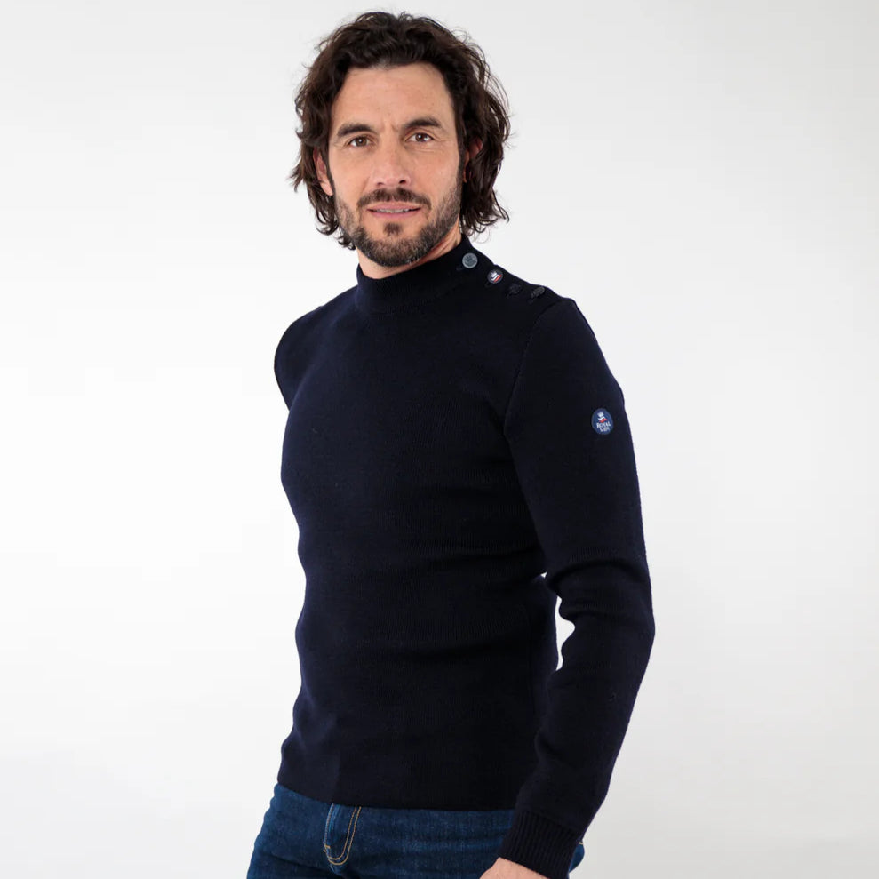 Pull marin uni 100% laine vierge ADRIAN bleu marine