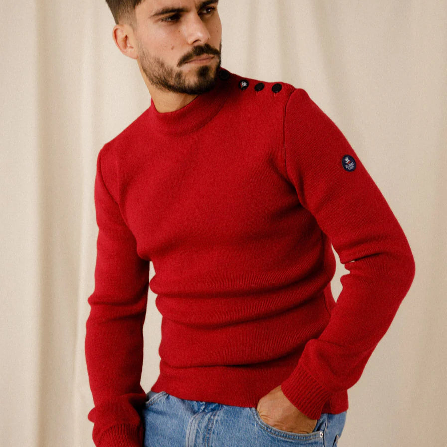 Pull Marin Uni 100% Laine Vierge ADRIAN - Rouge